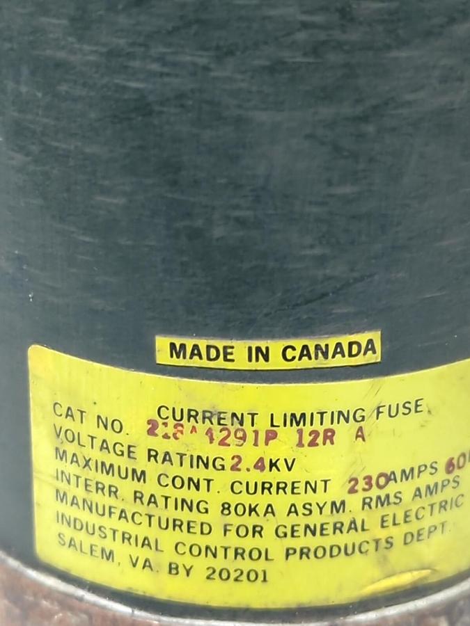 Used GENERAL ELECTRIC,218A4291P 12RA,CURRENT LIMITING FUSE 230A/60HZ PRE-OWNED