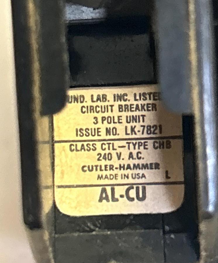 Used CUTLER HAMMER,CHB315,CIRCUIT BREAKER 15A 240V 3P LOT OF 3