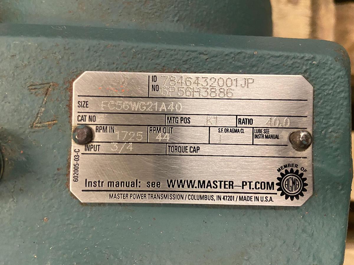 Used Dodge,FC56WG21A40,Gear Motor  Ratio 40:1 Motor 3/4Hp 1725RPM 208-230/460V 56YZ