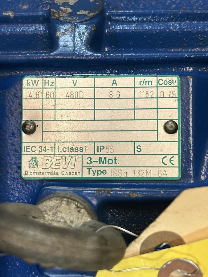 Used BEVI,132M-6A,MOTOR 4.6KW 480V 1152RPM 3PH