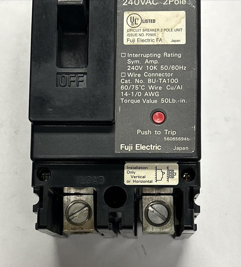 Used FUJI ELECTRIC,BU-ECA2020,CIRCUIT BREAKER 20A 240V 2P