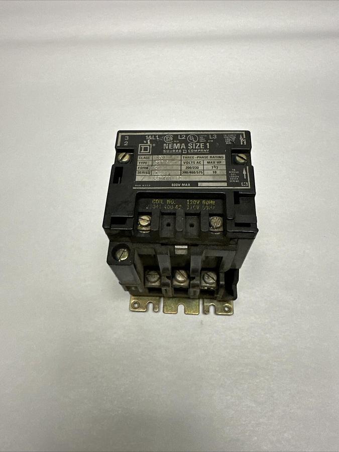 Used Square D,8536SC03,Nema Size 1 Magnetic Contactor