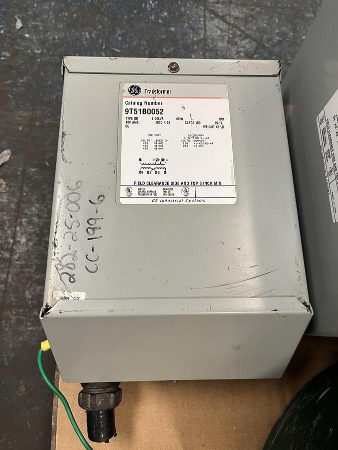 Used GE,9T51B0052,TRANSFORMER 2KVA PR 480V SEC 120/240V