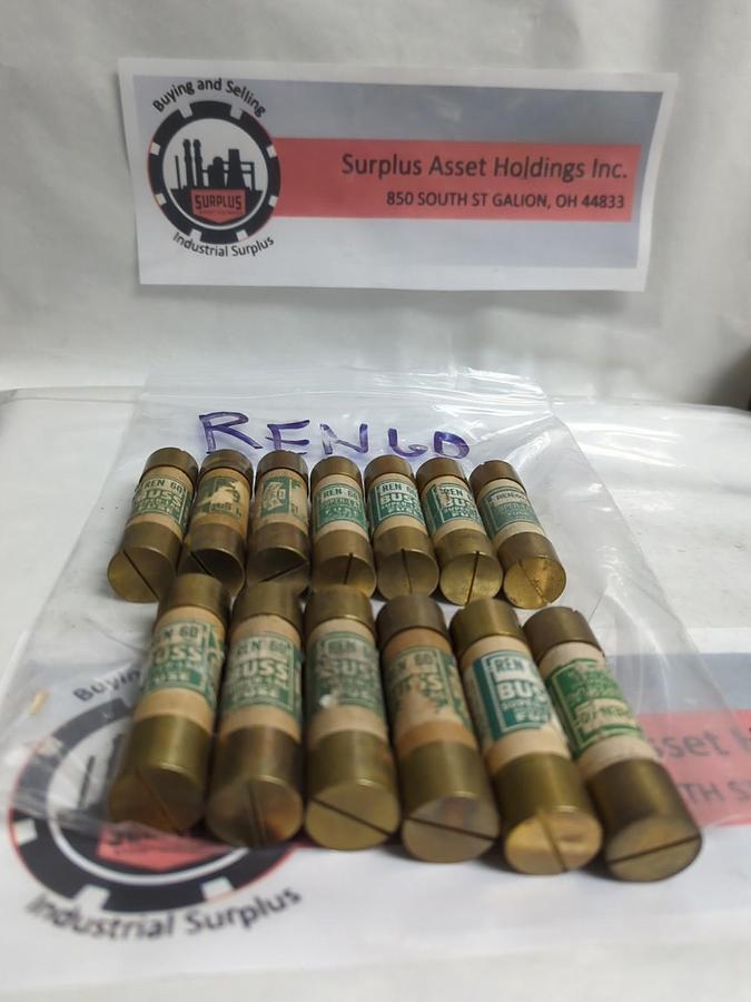 COOPER BUSSMANN,REN-60,RENEWABLE 60 AMP FUSE LOT OF 13 PRE-OWNED