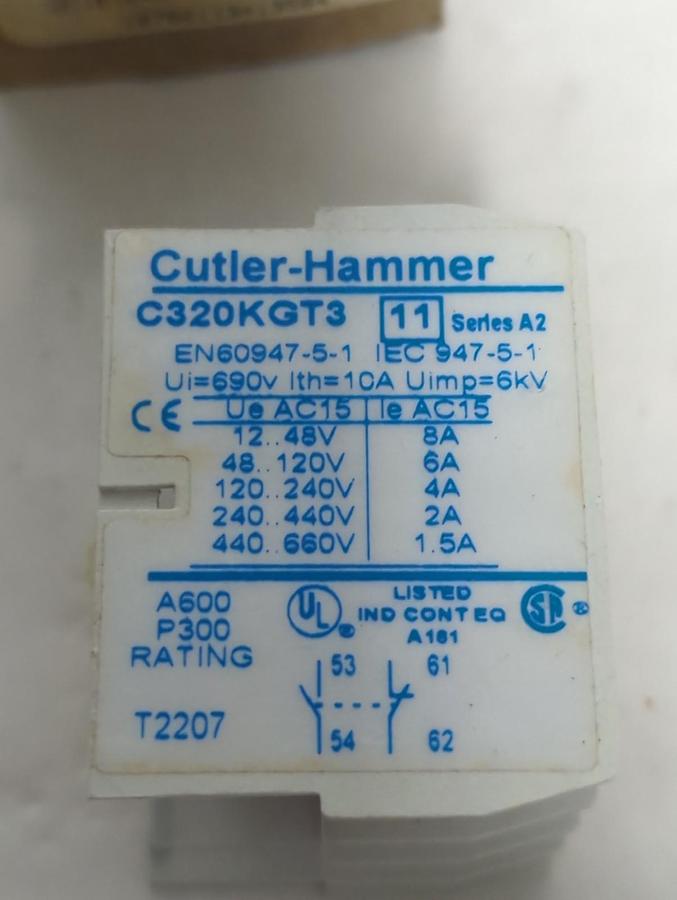 CUTLER HAMMER,C320KGT3,FREEDOM SERIES TOP MOUNT AUXILIARY CONTACT NOS