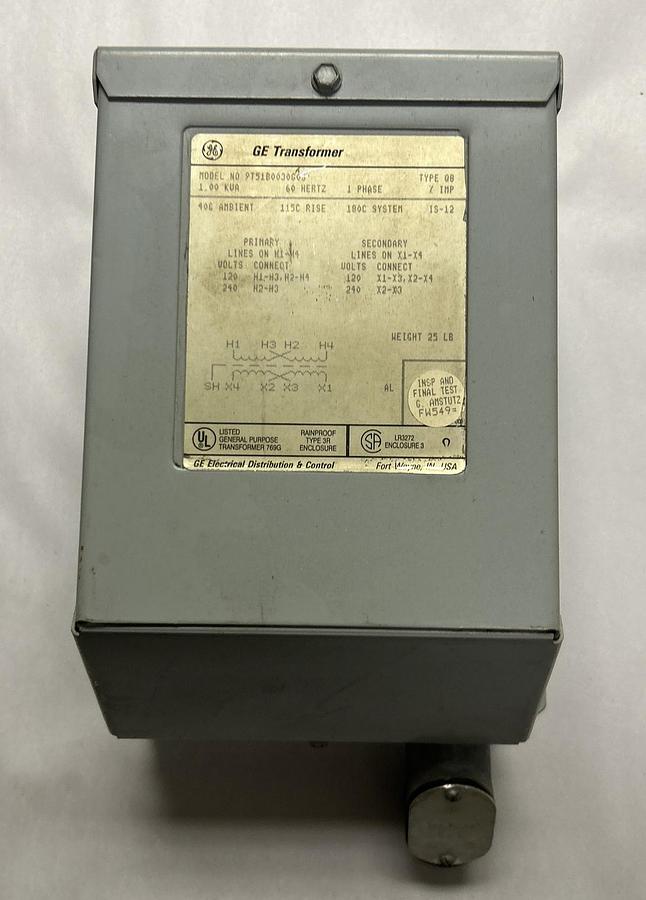 Used GENERAL ELECTRIC,9T51B0030G03,TRANSFORMER 1KVA 120/240VAC
