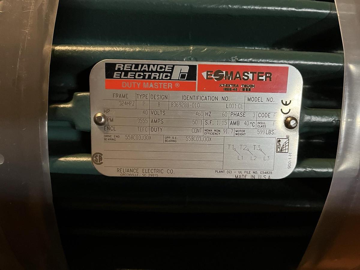 Used BALDOR RELIANCE,B369288-010,E MASTER XT TOUGH MOTOR 40HP 3555RPM 3PH 324HPZ
