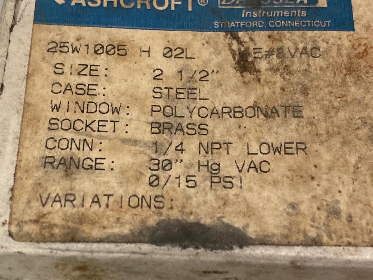 Ashcroft,25W1005H02L,Pressure Gauge 2-1/2 Inch 0-15PSI