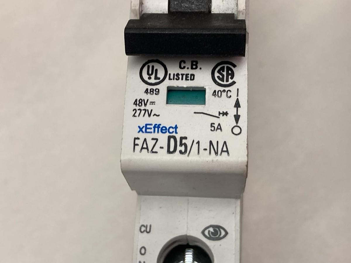 Used Eaton,FAZ-D5/1-NA,1-Pole Circuit Breaker 5A 277V Moeller Series LOT OF 2