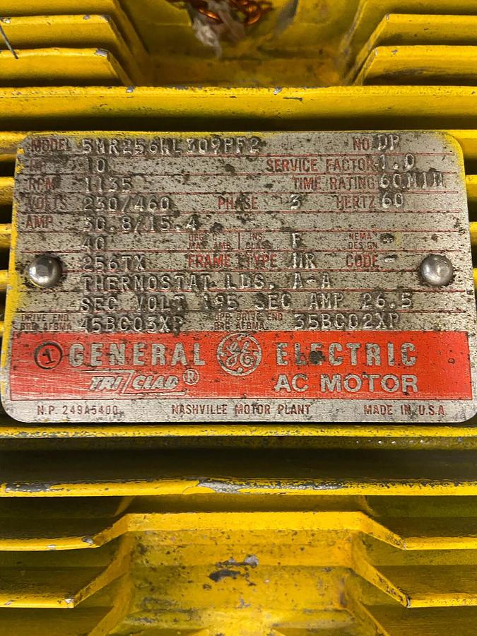 General Electric,5MR256HL309PF2,10Hp Type MR Motor 1135RPM 230/460V Frame 256TX