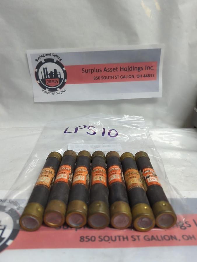 Used COOPER BUSSMANN,LPS-10,LOW-PEAK 10 AMP FUSE LOT OF 7 PRE-OWNED