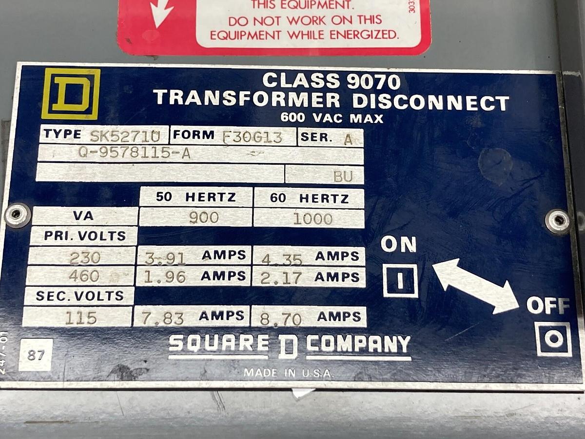 Square D,SK5271U,Class 9070 Transformer Disconnect 600VAC Ser A