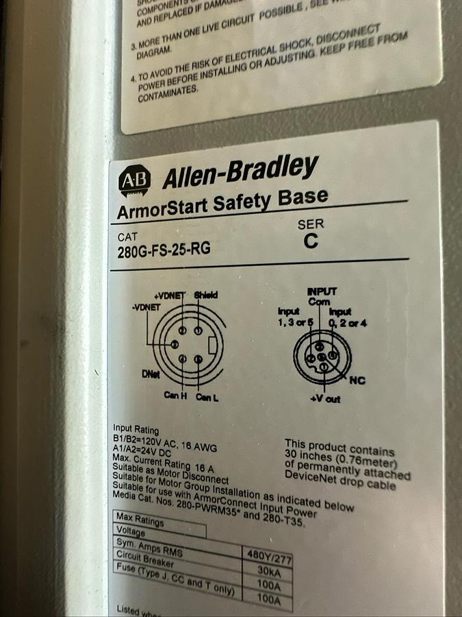 Used Allen Bradley,284G-FVD6POS-25-RRG-CBG-DB1-EMI,ArmorStart Safety Control Module