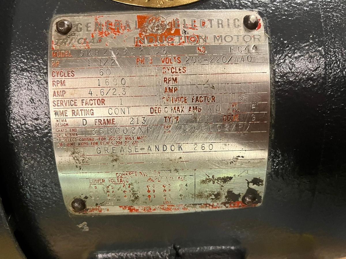 Used GE,5KR213BG2106,INDUCTION MOTOR 1-1/2HP 3PH 1600RPM FR 213 208-220/440V