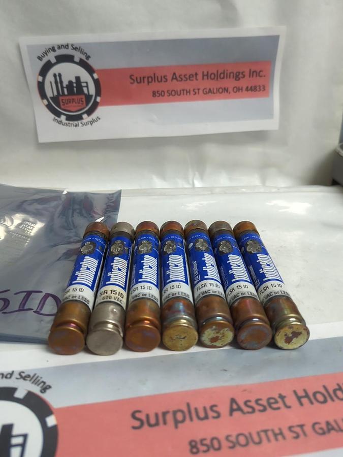 Used LITTELFUSE,FLSR-15ID,INDICATOR FUSE 15 AMP LOT OF 7 PRE-OWNED