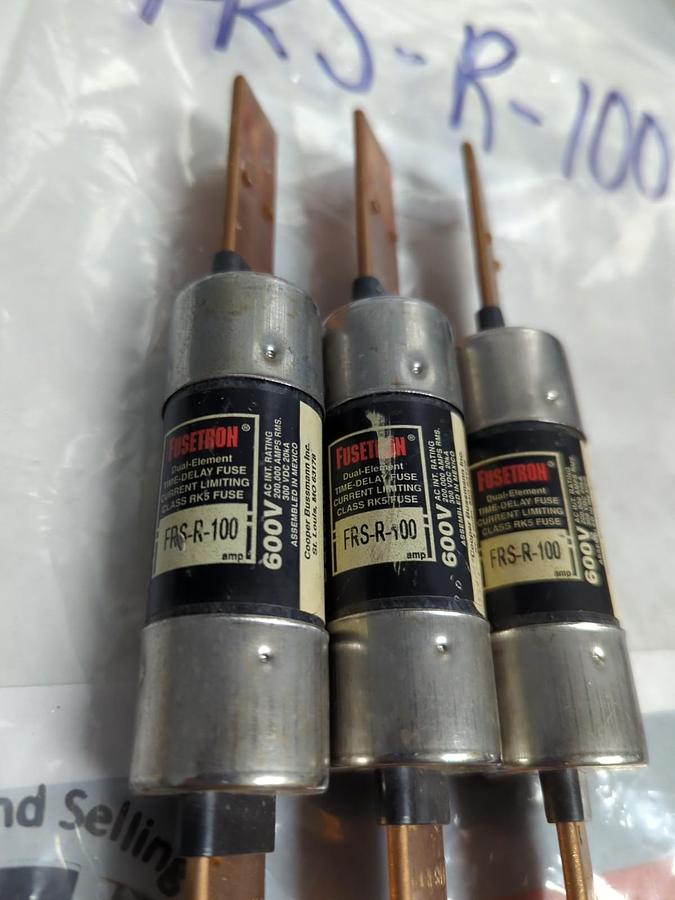 Used COOPER BUSSMANN,FRS-R-100,FUSETRON 100 AMP FUSE LOT OF 3 PRE-OWNED