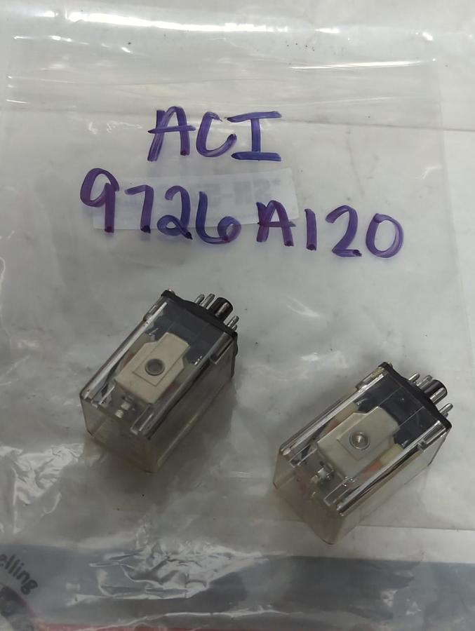 Used ACI,9726A120,PLUG IN RELAY 8-PIN 10A LOT OF 2 PRE-OWNED