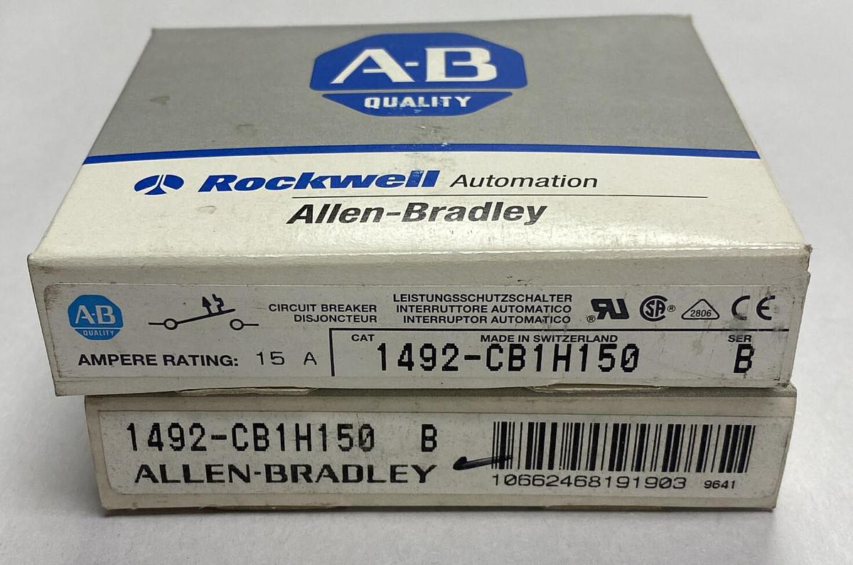 Allen Bradley,1492-CB1H150,Ser B Circuit Breaker 15A Lot Of 2 NOS