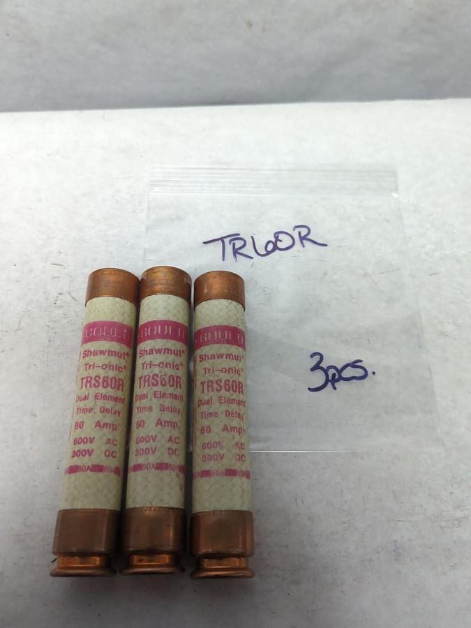 Used GOULD SHAWMUT,TRS60R,TRI-ONIC 60 AMP FUSE LOT OF 3 PRE-OWNED