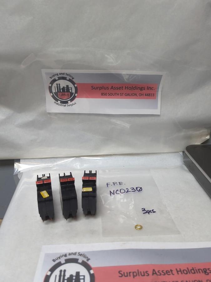 Used F.P.E.,NCO230,CIRCUIT BREAKER 30 AMP 2-POLE LOT OF 3 PRE-OWNED