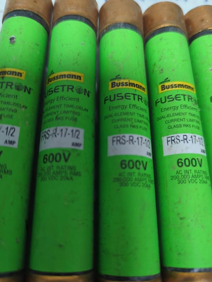 Used COOPER BUSSMANN,FRS-R-17-1/2,FUSETRON 17-1/2 AMP FUSE LOT OF 5 PRE-OWNED