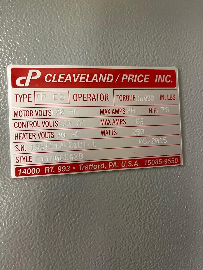 Used CLEAVELAND PRICE,TP-C2,SUBSTATION OPERATOR MOTOR 120VAC CONTROL 120VAC 15K TORQ