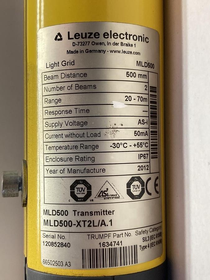 Leuze Electronic,MLD500,Emitter Beam Sensor 500mm 20-70m