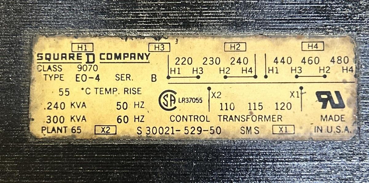 Used SQUARE D,9070-EO4,TRANSFORMER 300VA