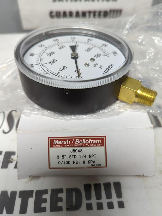 MARSH BELLOFRAM,J8048,3.5 INCH STD 1/4 INCH NPT PSI GAUGE NEW