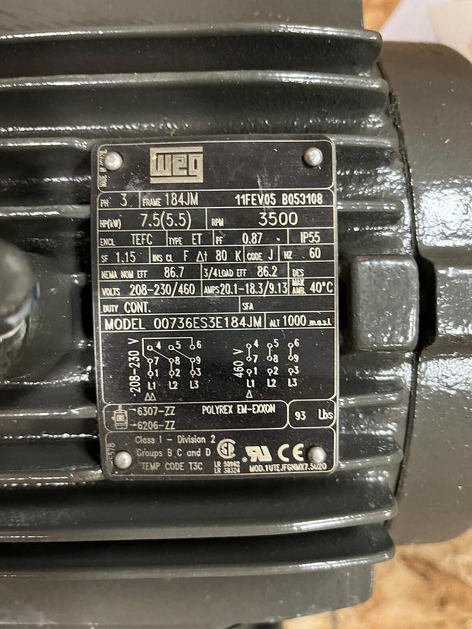 Used FINISH THOMPSON,GP22VVD01601807,CHEMICAL 2X1-1/2 CENTRIFUGAL PUMP 7.5HP 3500RPM