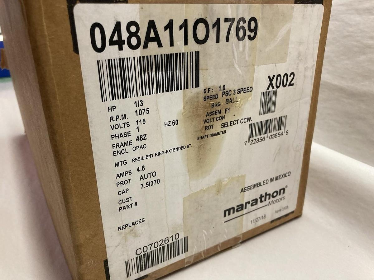 Marathon,048A11O1769,Single Phase Electric Motor 1/3Hp 1075rpm 115V Frame 48Z