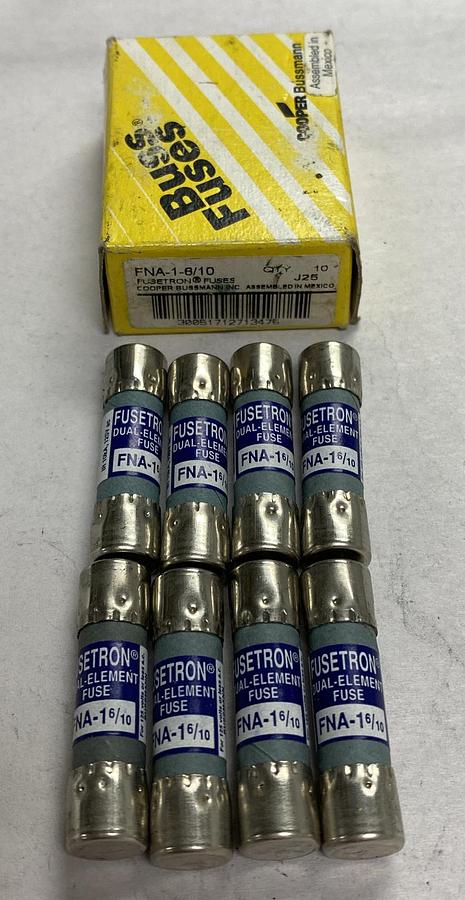 Cooper Bussmann,FNA-1-6/10,Fusetron 1-6/10 AMP Fuse Lot Of 8 NOS