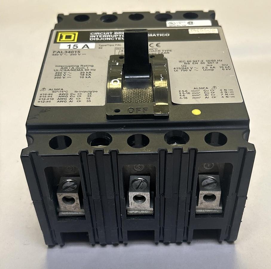 Used SQUARE D,FAL34015,CIRCUIT BREAKER 15A 480V 3P