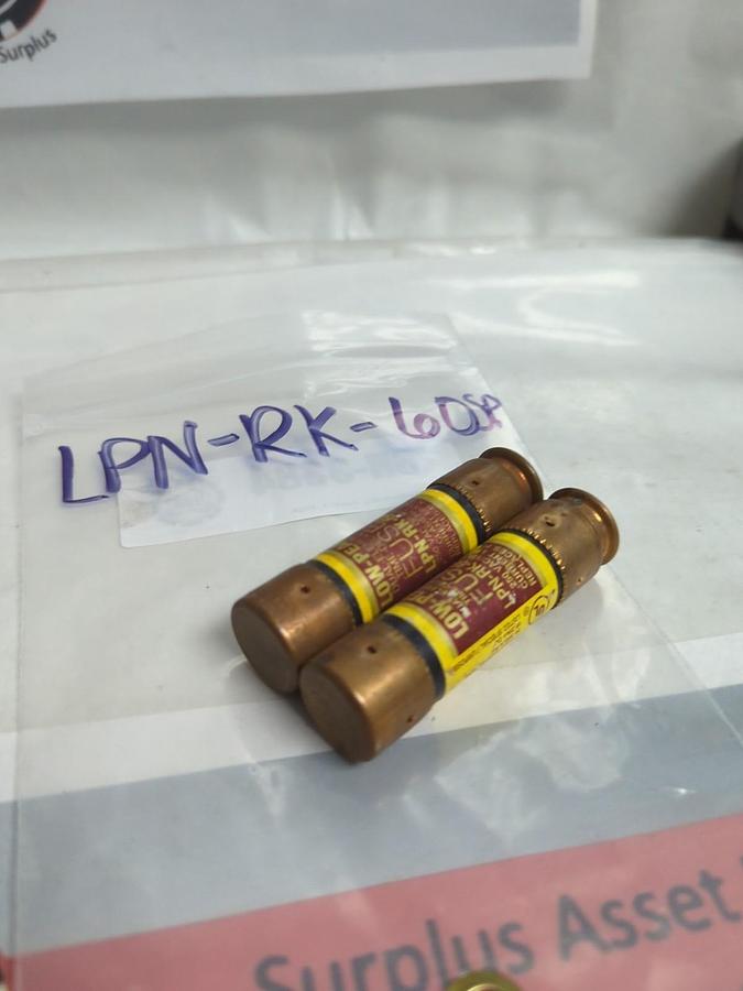 Used COOPER BUSSMANN,LPN-RK-60SP,LOW-PEAK 60 AMP FUSE LOT OF 2 PRE-OWNED