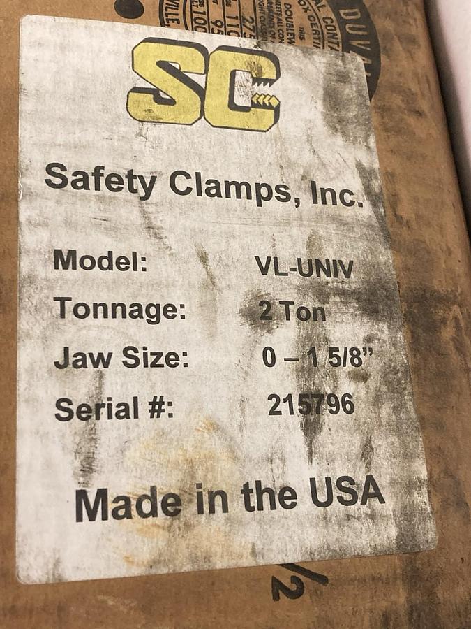 Safety Clamps,VL-UNIV,2 Ton Capacity Vertical Lifting Clamp 0-1 5/8"