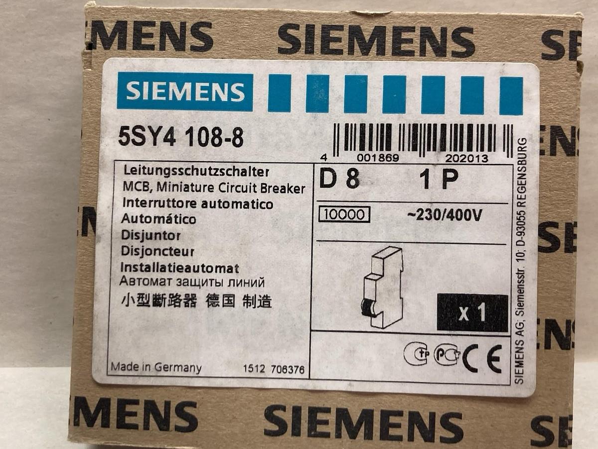 Siemens,5SY4 108-8,Miniature Circuit Breaker 1P 230/400V