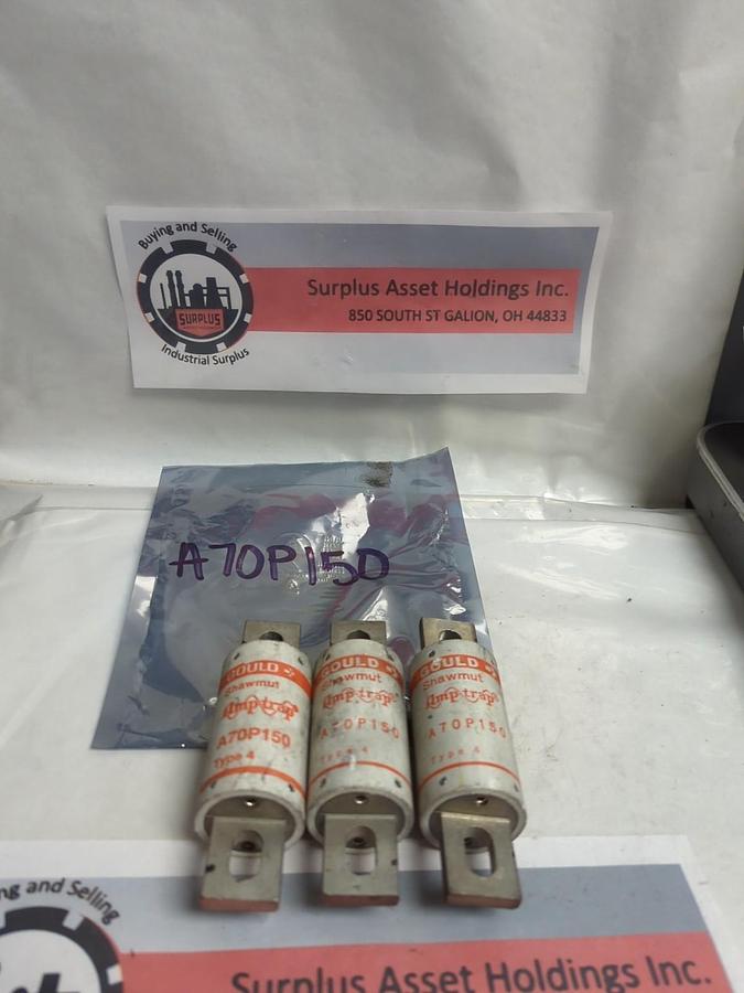 Used FERRAZ SHAWMUT,A70P150,AMP-TRAP 150 AMP FUSE LOT OF 3 PRE-OWNED