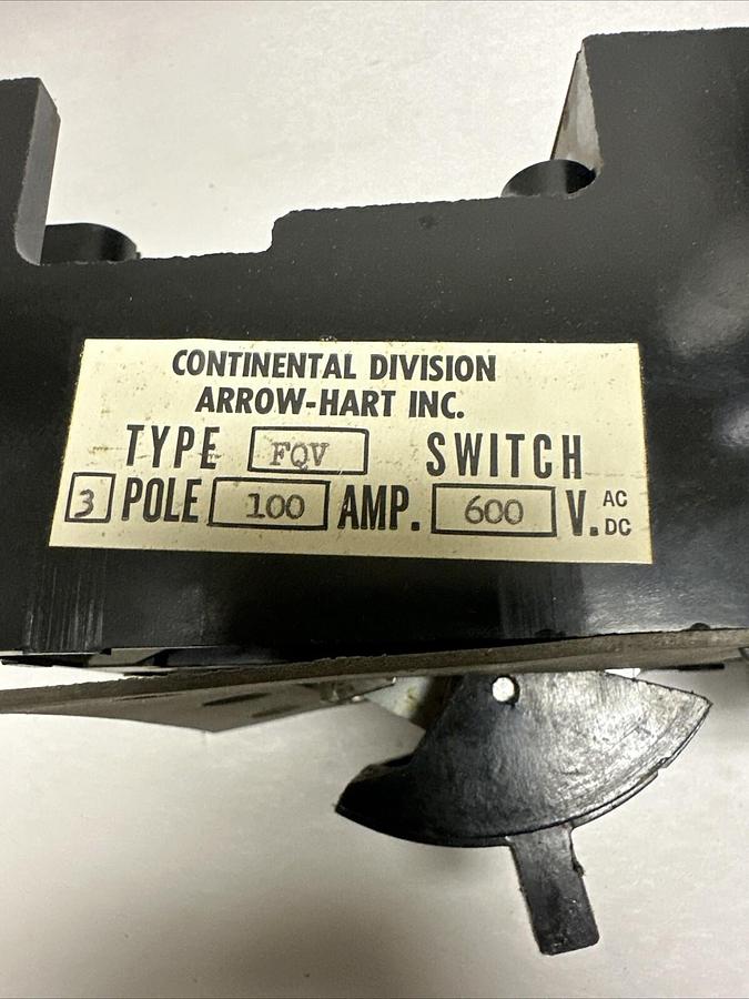 Used Arrow Hart,FQV Switch,3 Pole 100 Amp 600 (G062)