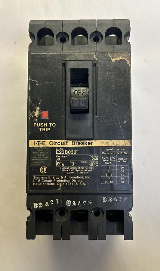 Used ITE,E23B030,CIRCUIT BREAKER 30A 240V 3P
