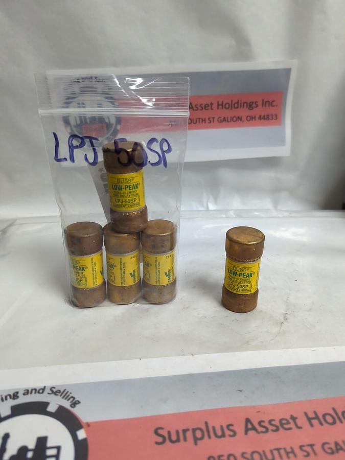 Used COOPER BUSSMANN,LPJ-50SP,LOW-PEAK FUSE 50 AMP LOT OF 5 PRE-OWNED