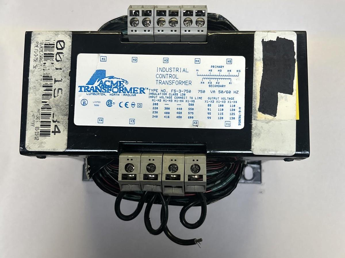 Used ACME,FS-3-750,INDUSTRIAL CONTROL TRANSFORMER 750VA 50/60HZ