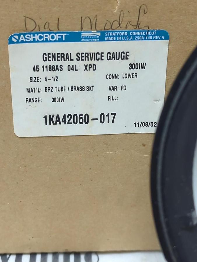 ASHCROFT,451188AS 04L XPD,GENERAL PURPOSE GAUGE 4-1/2 IN 0-180 PSI 1/4 IN NPT