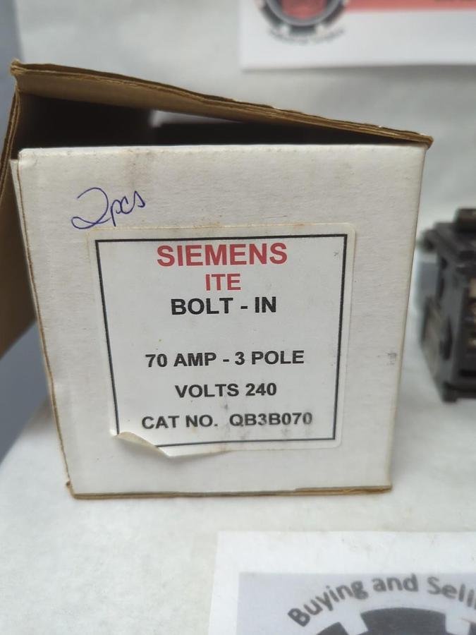 Used SIEMENS,QB3B070,CIRCUIT BREAKER 3-POLE 70 AMP LOT OF 2 PRE-OWNED