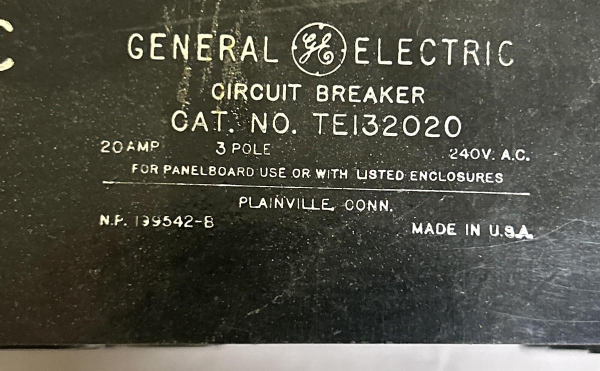 Used GENERAL ELECTRIC,TEI32020,CIRCUIT BREAKER 20A 240V 3P