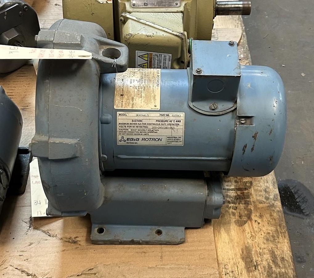 Used EG&G ROTRON,DR404AL72,BLOWER MOTOR 1HP 200-230/460V 3450RPM 143TCZ FRAME