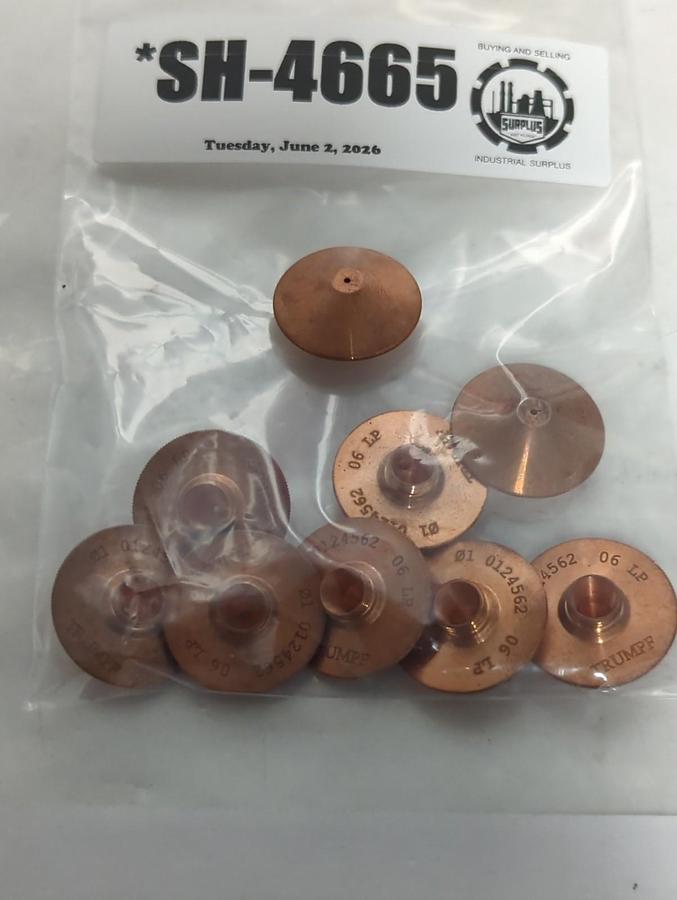 Used TRUMPF,0124562,CHROME PLATED LASER MACHINE NOZZLE 1MM/M8/ECE LOT OF 9