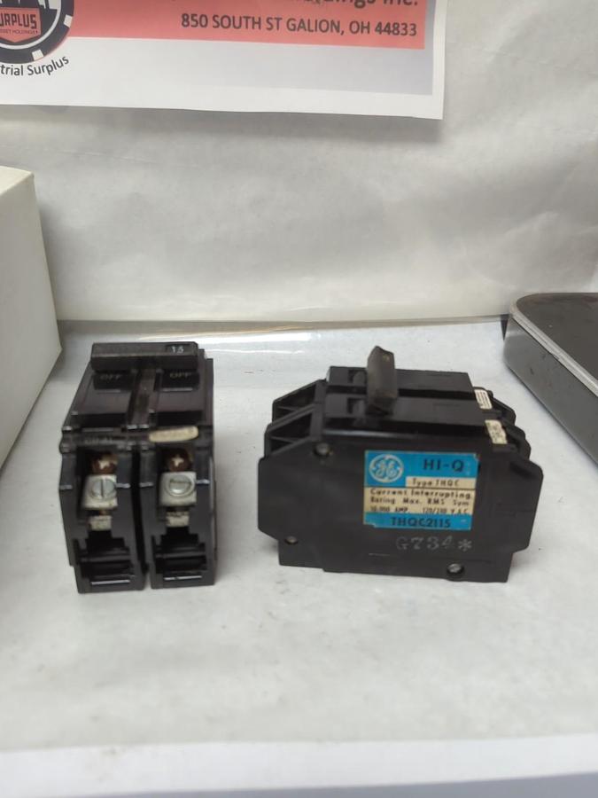 Used GENERAL ELECTRIC,THQC2115,CIRCUIT BREAKER 15 AMP 2-POLE LOT OF 2 PRE-OWNED