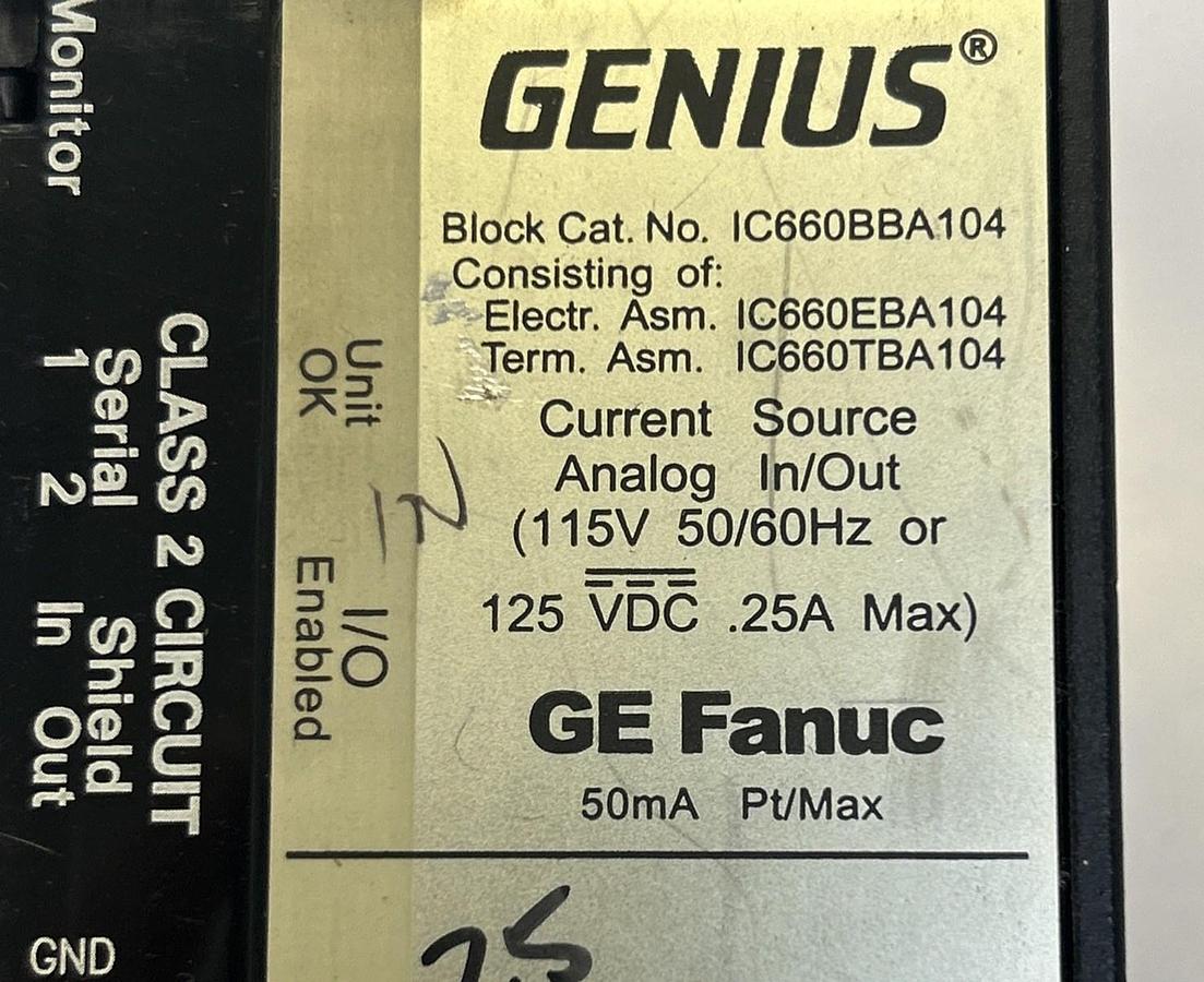 Used GE FANUC,IC660BBA104,GENIUS BLOCK CURRENT SOURCE ANALOG IN / OUT MODULE
