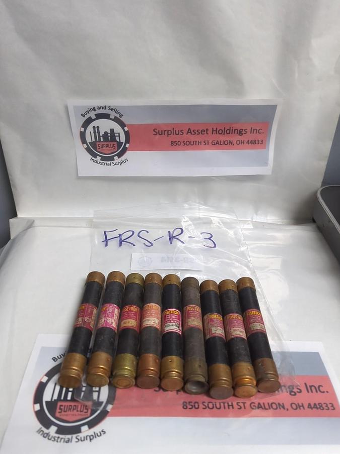 Used COOPER BUSSMANN,FRS-R-3,FUSETRON 3 AMP FUSE LOT OF 9 PRE-OWNED