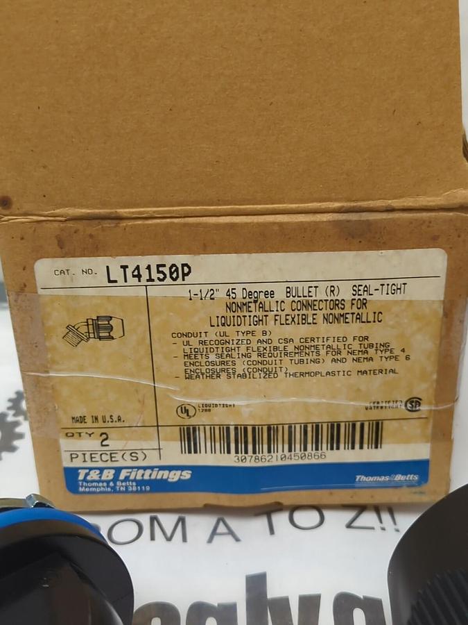 THOMAS & BETTS,LT4150P,SEAL TIGHT CONDUIT CONNECTOR 1-1/2 INCH 45 DEG BOX OF 2